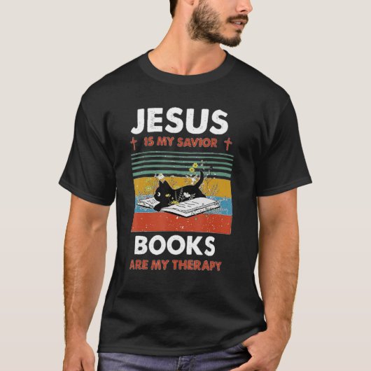 Jezus is mijn savior Cats zijn mijn therapie T-shirt (Voorkant)