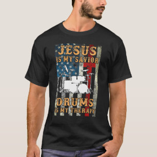 Jezus is mijn savior drums zijn mijn therapeutisch t-shirt