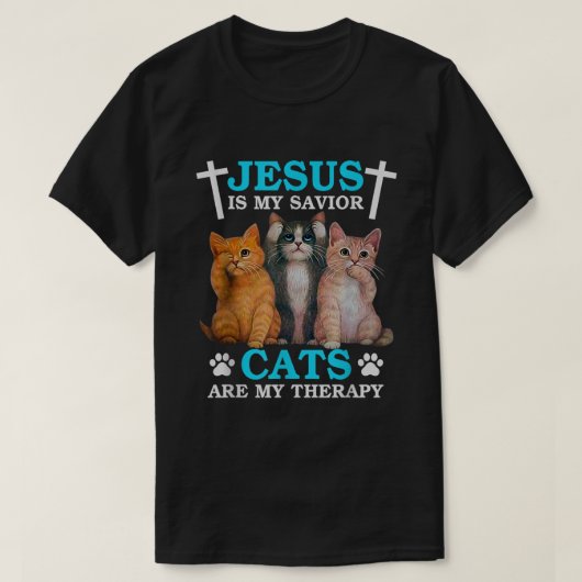 Jezus is mijn savior katten zijn mijn Christelijke T-shirt (Design voorkant)
