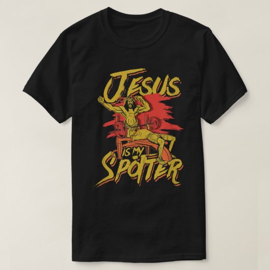 Jezus is mijn spotter Jezus tille en bodybuilding T-shirt (Design voorkant)