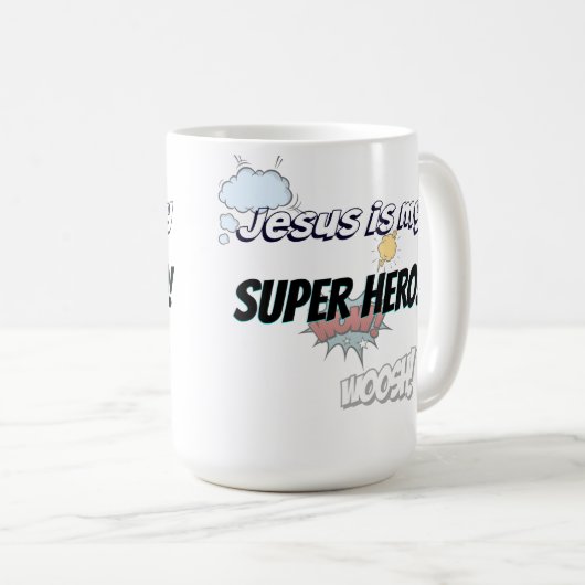 Jezus is mijn Super Hero. Koffiemok (Voorkant rechts)