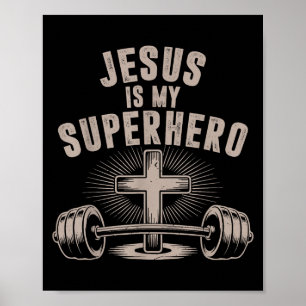 Jezus is mijn superheld Barbell Grappig Christelij Poster