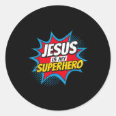 Jezus is mijn superheld Christelijk Ronde Sticker (Voorkant)