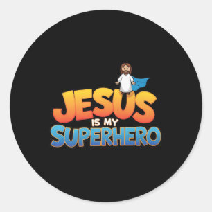 Jezus is mijn superheld Christelijke Mannen Boy Go Ronde Sticker