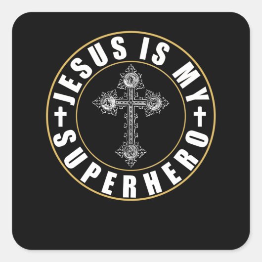 Jezus is mijn superheld, Jezus Super Hero Vierkante Sticker (Voorkant)
