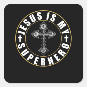Jezus is mijn superheld, Jezus Super Hero Vierkante Sticker