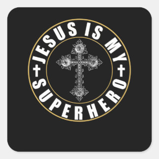 Jezus is mijn superheld, Jezus Super Hero Vierkante Sticker
