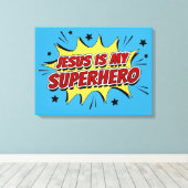 Jezus is mijn superheld Kinder en volwassen Christ Canvas Afdruk (Insitu (Houten vloer))