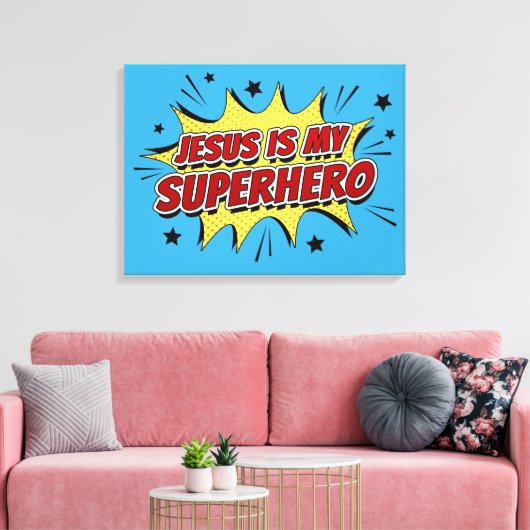Jezus is mijn superheld Kinder en volwassen Christ Canvas Afdruk (Insitu (Woonkamer))