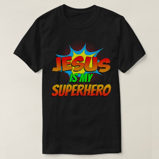 Jezus is mijn superheld stripboek Christelijke rel T-shirt (Design voorkant)