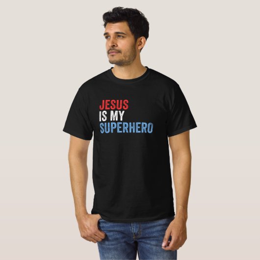 Jezus is mijn superheld t-shirt (Voorkant volledig)