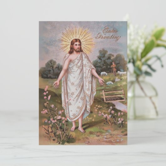 Jezus is opgestaan  Christelijk aangepaste Pasen Feestdagenkaart (Staand voorkant)