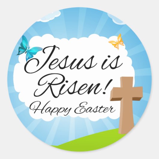 Jezus is Risen, Christelijke Pasen Ronde Sticker (Voorkant)