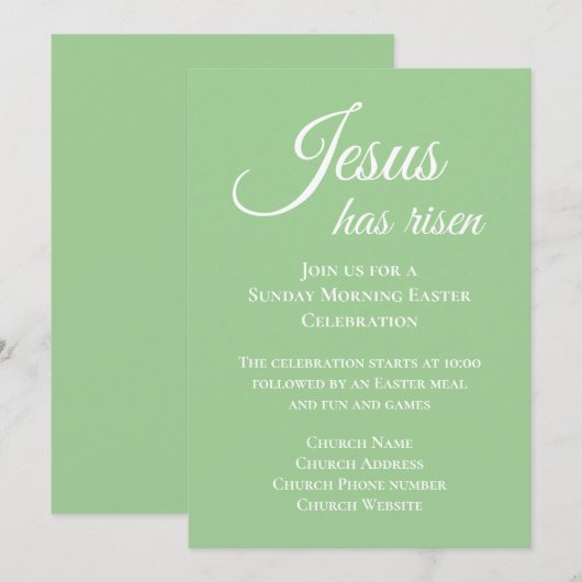 Jezus is verrezen in de Christelijke Paaszondagske Kaart (Voorkant / Achterkant)