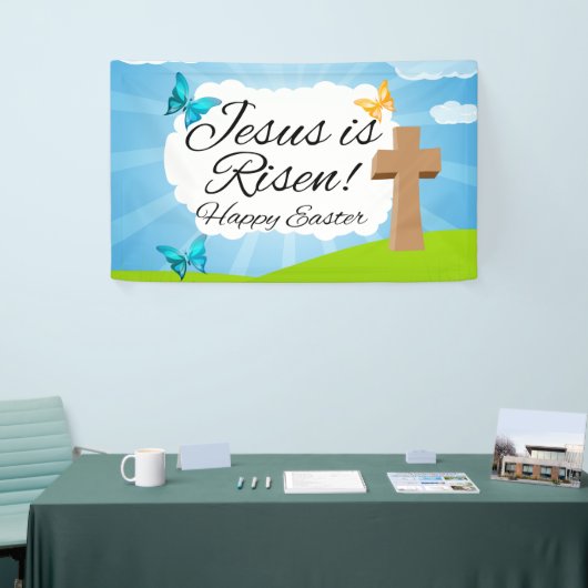 Jezus is verrezen, kleurrijke Christelijke paasker Spandoek (Beurs)