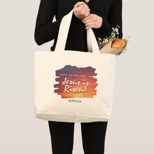 JEZUS IS VERREZEN Zonsondergang Christelijk Pasen Grote Tote Bag (Voorkant (product))