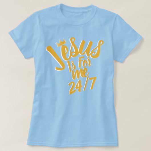 Jezus is voor mij 24/7 gouden kroonblauw Christeli T-shirt (Design voorkant)