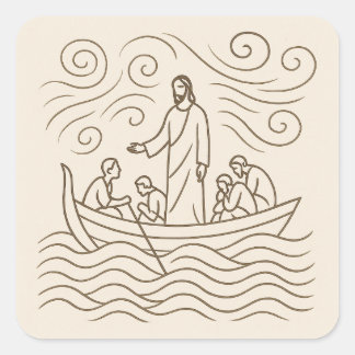 Jezus kalmeert de storm Lijn Kunst Sticker