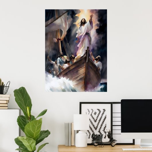Jezus kalmeert het Storm Poster (Thuiskantoor)
