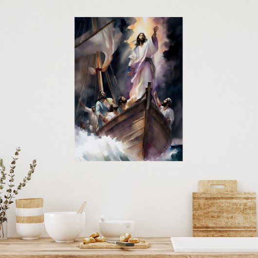 Jezus kalmeert het Storm Poster (Keuken)