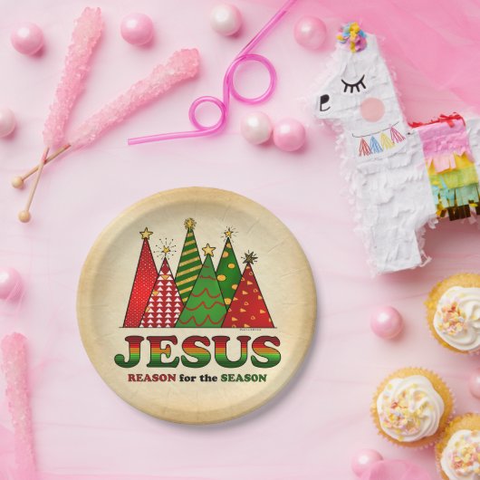 Jezus kerstbomen papieren bordje (Feest)