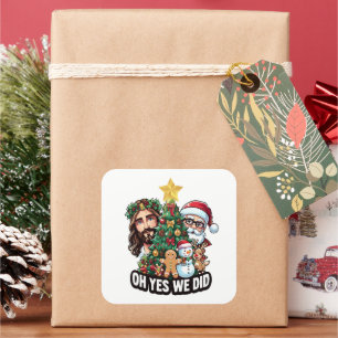 Jezus Kerstman Kerstboom O Ja Vierkante Sticker