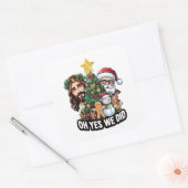 Jezus Kerstman Kerstboom O Ja Vierkante Sticker (Envelop)