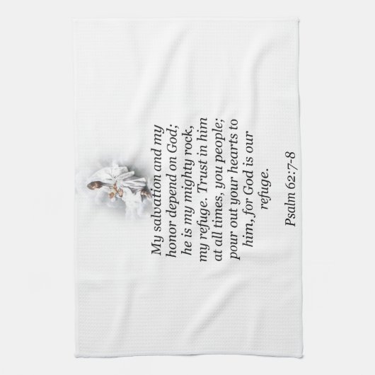 Jezus keuken handdoek Psalm 62:7-8 (Verticaal)