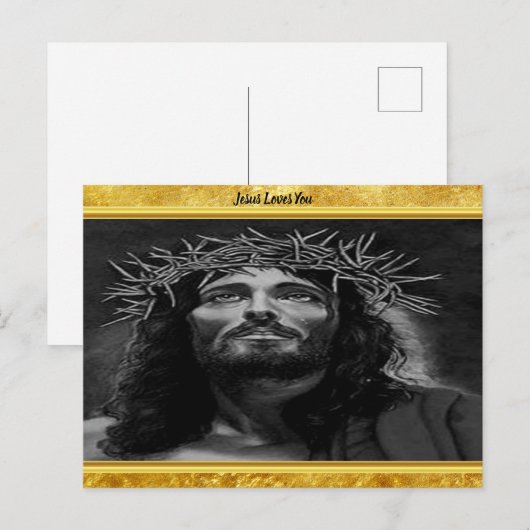 Jezus kijkt in de hemel met een gouden folieontwer briefkaart (Voorkant / Achterkant)