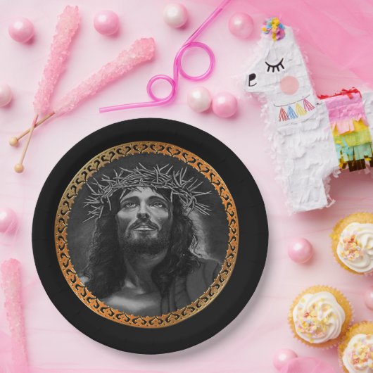 Jezus kijkt in de hemel papieren bordje (Feest)