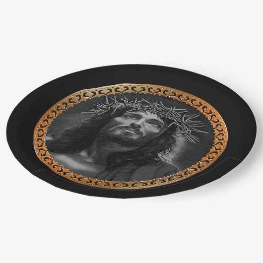 Jezus kijkt in de hemel papieren bordje (Gekanteld)