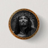 Jezus kijkt in de hemel ronde button 3,2 cm (Voorkant)