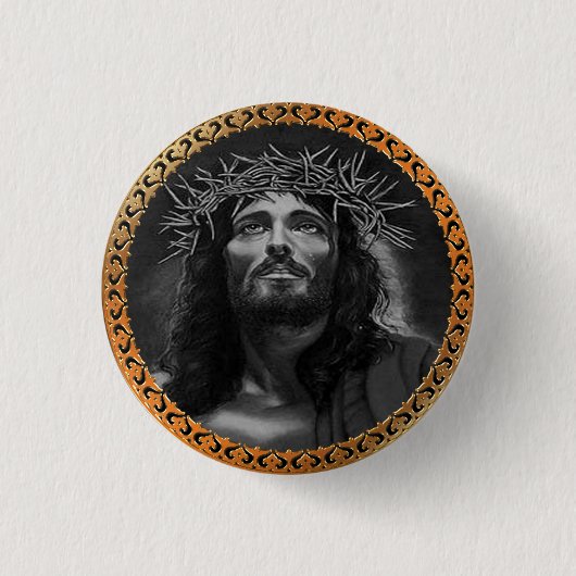 Jezus kijkt in de hemel ronde button 3,2 cm (Voorkant)