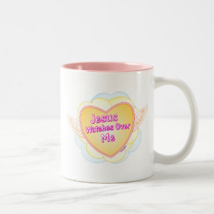 Jezus kijkt over mij Christelijk cadeaudesign Tweekleurige Koffiemok