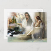 Jezus kijkt over Sad Girl Briefkaart (Voorkant / Achterkant)