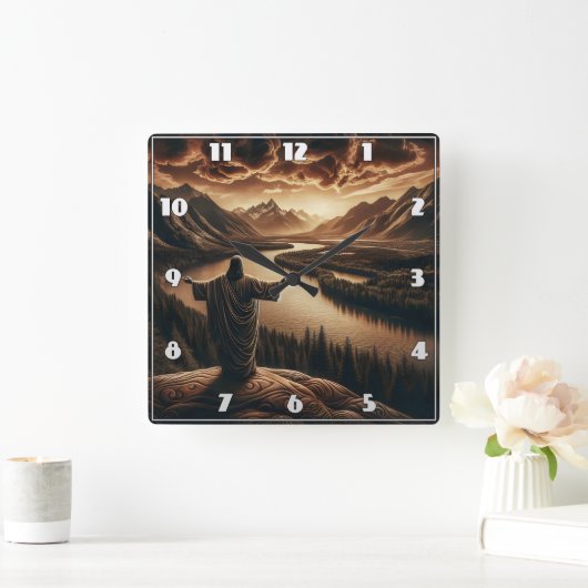 Jezus kijkt uit over de Serene River Valley in de  Vierkante Klok (Huis)