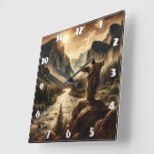 Jezus kijkt uit over majestueus berglandschap vierkante klok (Hoek)