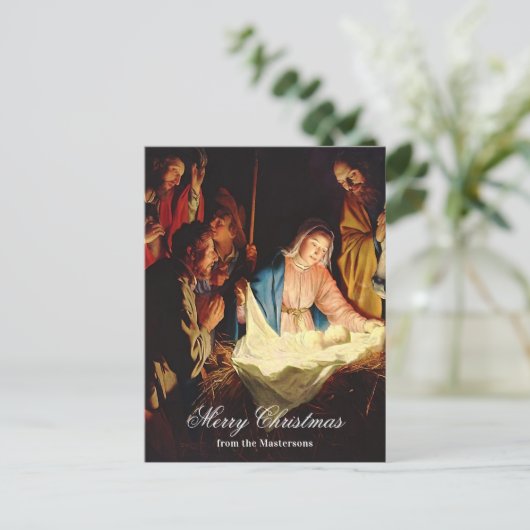 Jezus kind met Maria en Jozef Vrolijk Kerstfeest Feestdagenkaart (Staand voorkant)