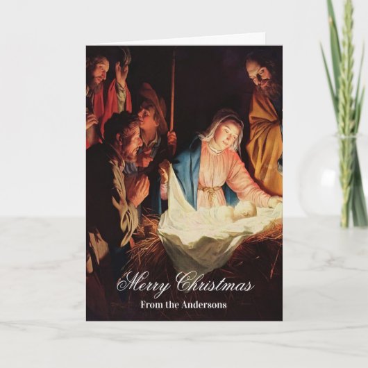 Jezus kind met Mary & Joseph Merry Kerstmis Kaart (Voorkant)