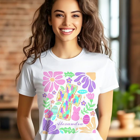 Jezus Kleurrijke Kruis Pasen Vrouwen Custom Name T-shirt