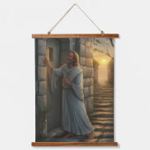 Jezus kloppen op een rustieke deur hangend wandkleed (Voorkant)