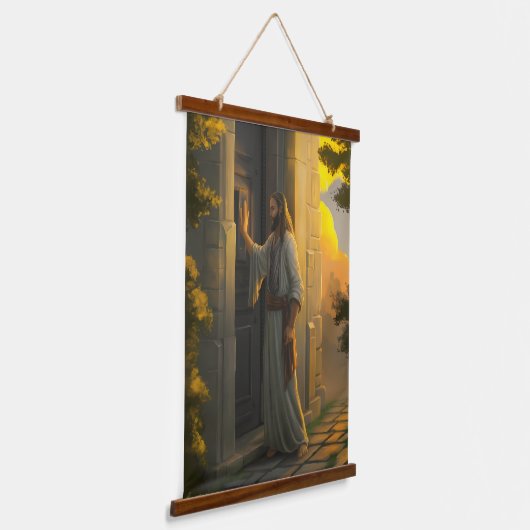 Jezus kloppen op een rustieke deur hangend wandkleed (Gebogen)