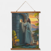 Jezus kloppen op een rustieke deur hangend wandkleed (Voorkant)