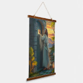 Jezus kloppen op een rustieke deur hangend wandkleed (Gebogen)