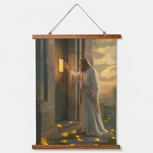Jezus kloppen op een rustieke deur hangend wandkleed (Voorkant)