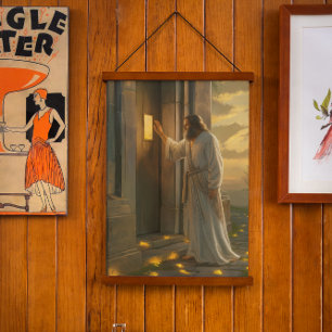 Jezus kloppen op een rustieke deur hangend wandkleed