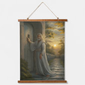 Jezus kloppen op een rustieke deur hangend wandkleed (Voorkant)