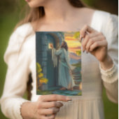 Jezus kloppen op een rustieke deur kaart