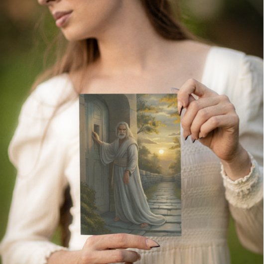 Jezus kloppen op een rustieke deur kaart