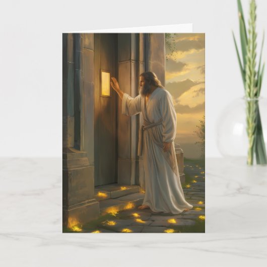 Jezus kloppen op een rustieke deur kaart (Voorkant)